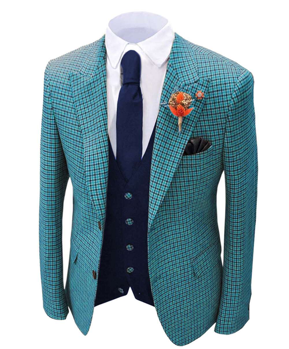 1 piece Orange Men's Plaid Wool Tweed Blazer Groomsmen Tuxedo